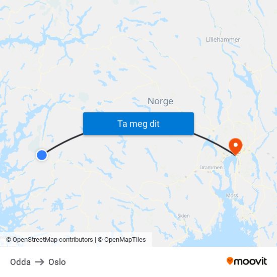 Odda to Oslo map