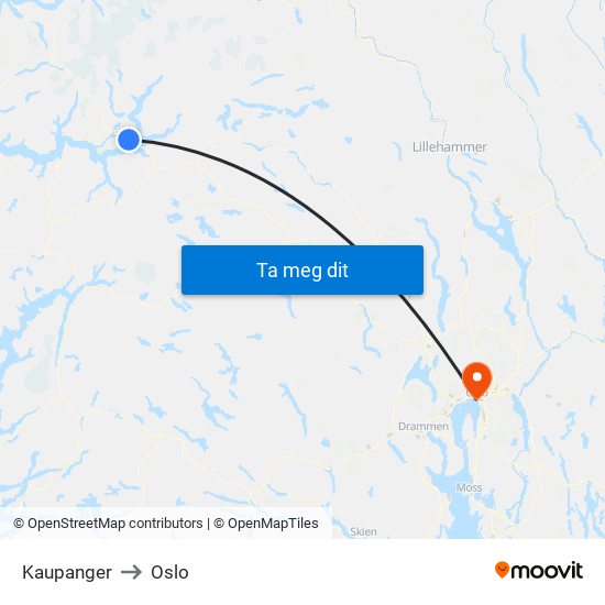 Kaupanger to Oslo map