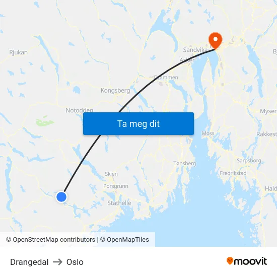 Drangedal to Oslo map