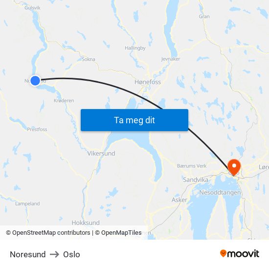 Noresund to Oslo map