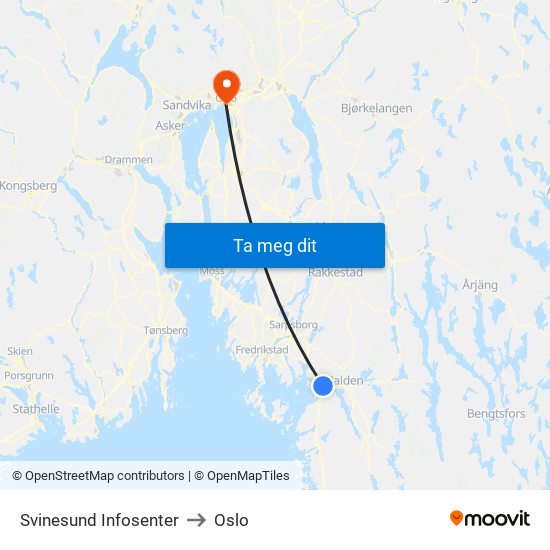 Svinesund Infosenter to Oslo map