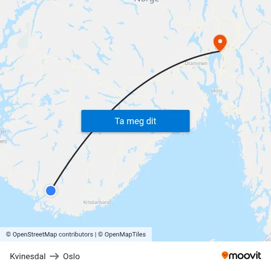Kvinesdal to Oslo map
