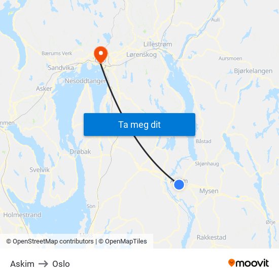 Askim to Oslo map