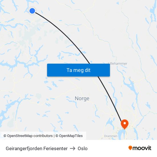 Geirangerfjorden Feriesenter to Oslo map