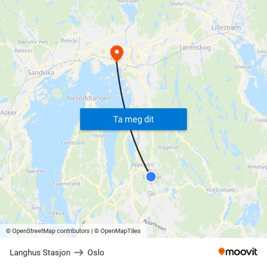 Langhus Stasjon to Oslo map