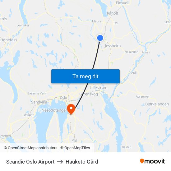 Scandic Oslo Airport to Hauketo Gård map
