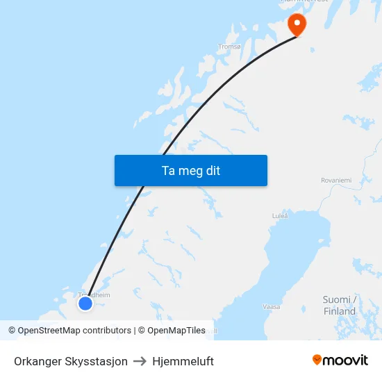 Orkanger Skysstasjon to Hjemmeluft map