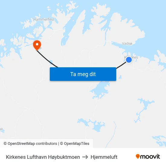 Kirkenes Lufthavn Høybuktmoen to Hjemmeluft map