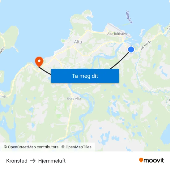 Kronstad to Hjemmeluft map