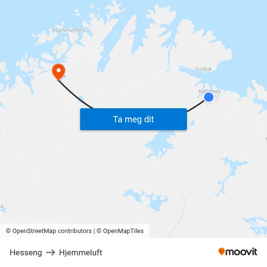 Hesseng to Hjemmeluft map