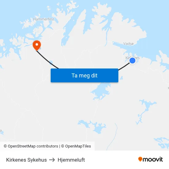 Kirkenes Sykehus to Hjemmeluft map