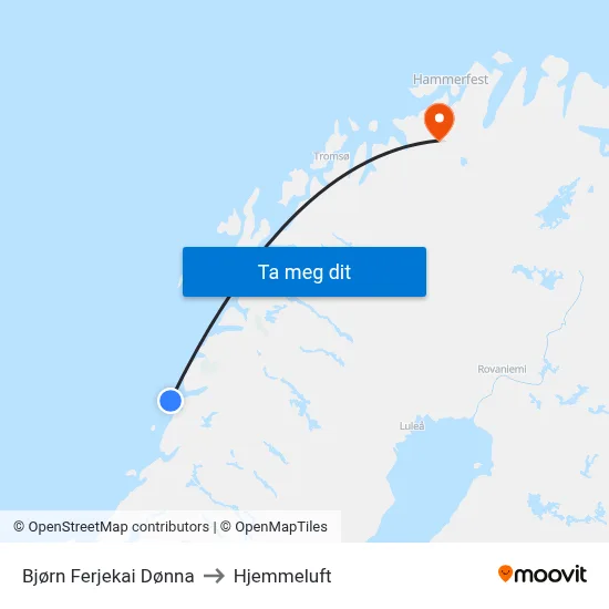 Bjørn Ferjekai Dønna to Hjemmeluft map