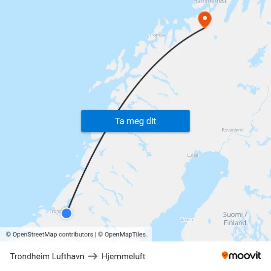Trondheim Lufthavn to Hjemmeluft map