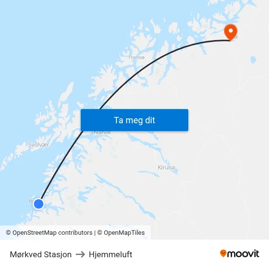 Mørkved Stasjon to Hjemmeluft map