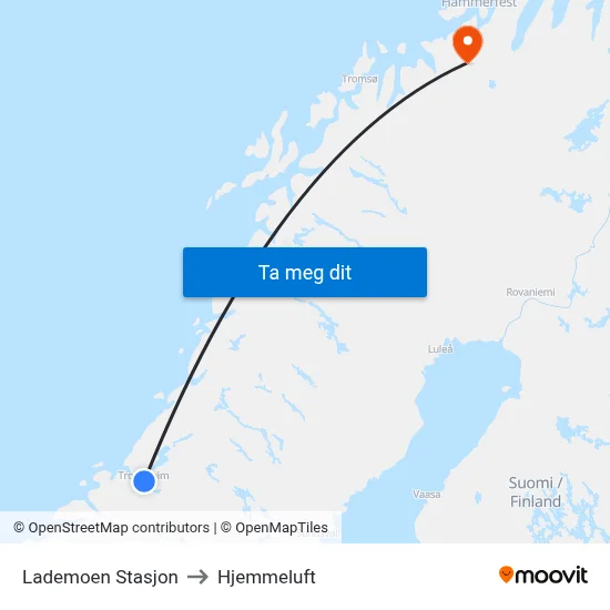 Lademoen Stasjon to Hjemmeluft map