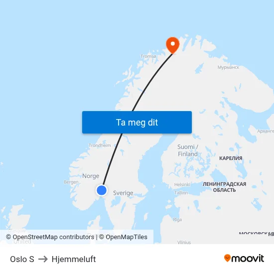Oslo S to Hjemmeluft map