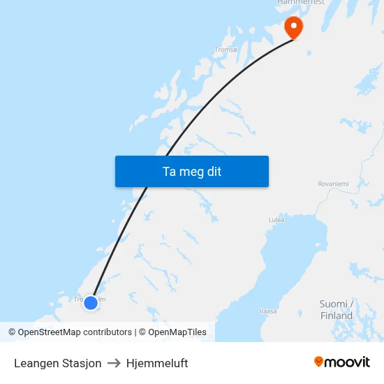 Leangen Stasjon to Hjemmeluft map