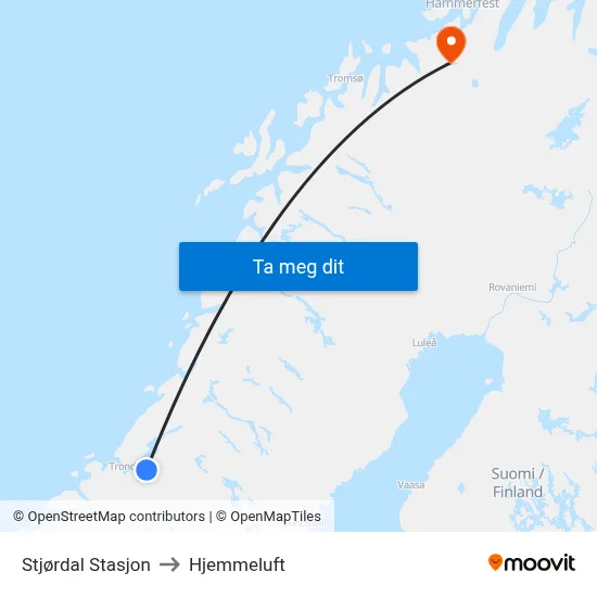Stjørdal Stasjon to Hjemmeluft map