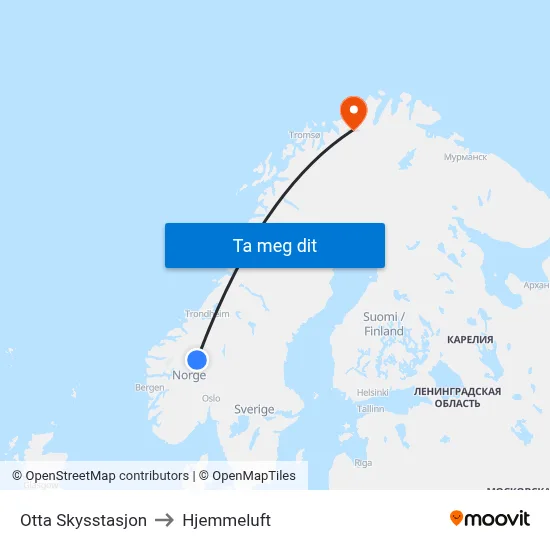 Otta Skysstasjon to Hjemmeluft map