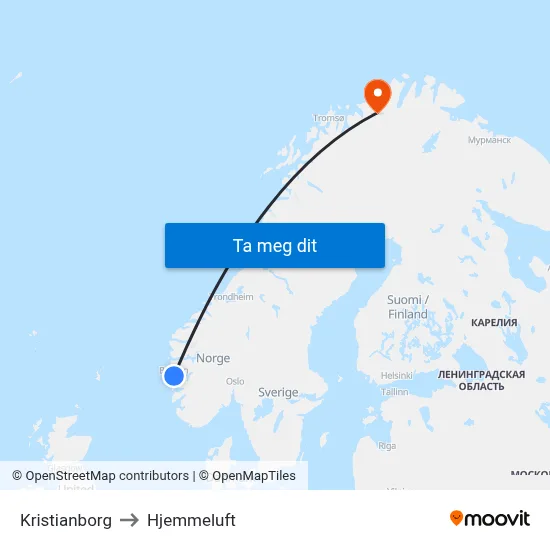 Kristianborg to Hjemmeluft map