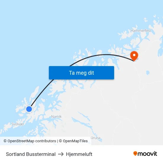 Sortland Bussterminal to Hjemmeluft map