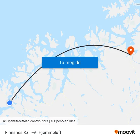Finnsnes Kai to Hjemmeluft map