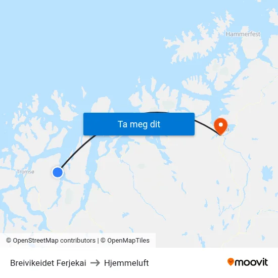 Breivikeidet Ferjekai to Hjemmeluft map