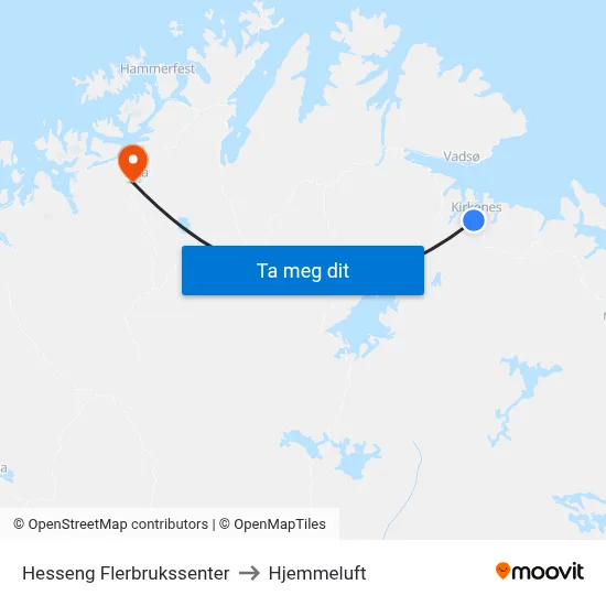 Hesseng Flerbrukssenter to Hjemmeluft map