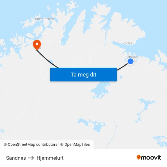 Sandnes to Hjemmeluft map