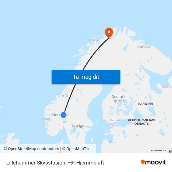 Lillehammer Skysstasjon to Hjemmeluft map