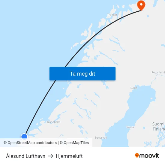 Ålesund Lufthavn to Hjemmeluft map