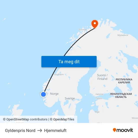 Gyldenpris Nord to Hjemmeluft map