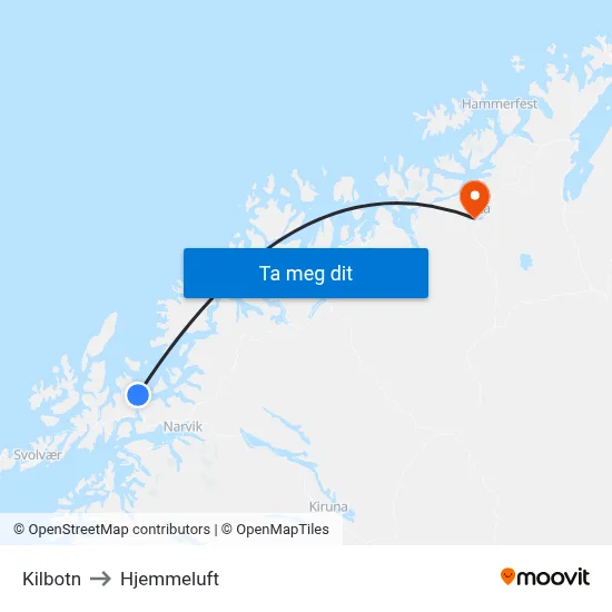 Kilbotn to Hjemmeluft map