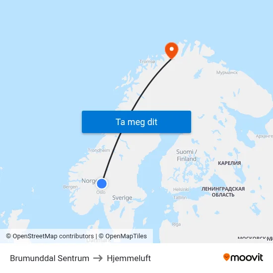 Brumunddal Sentrum to Hjemmeluft map