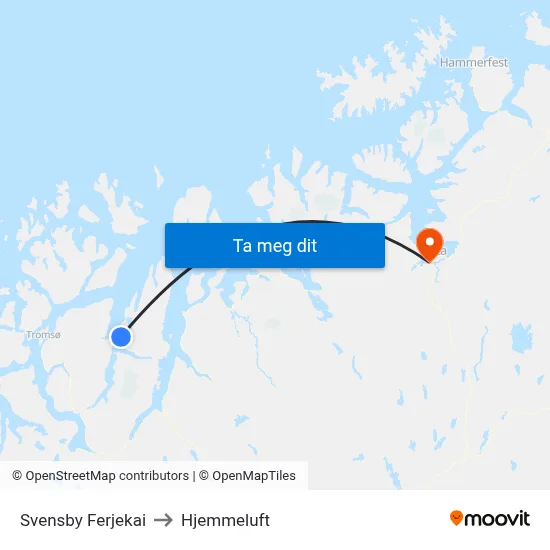 Svensby Ferjekai to Hjemmeluft map