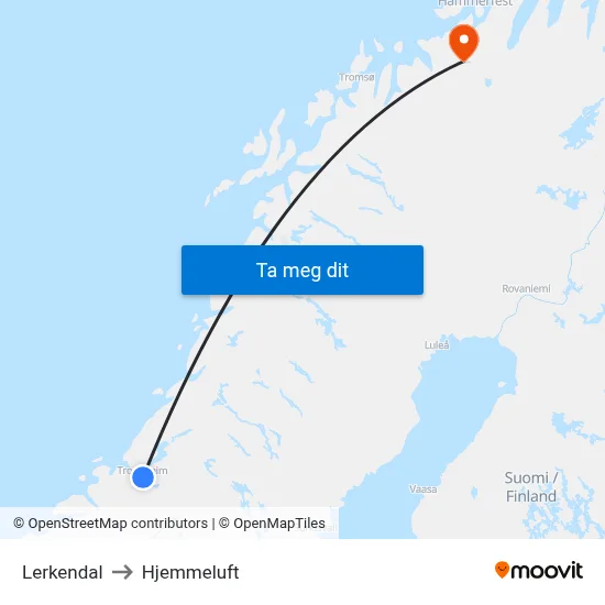 Lerkendal to Hjemmeluft map