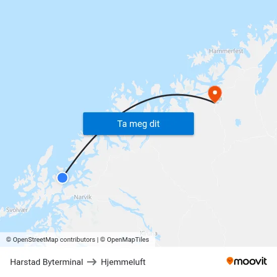 Harstad Byterminal to Hjemmeluft map