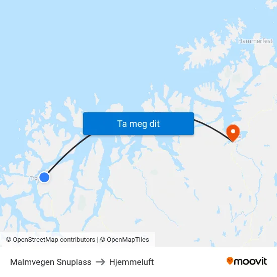 Malmvegen Snuplass to Hjemmeluft map