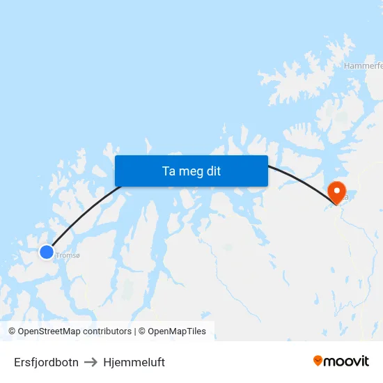 Ersfjordbotn to Hjemmeluft map
