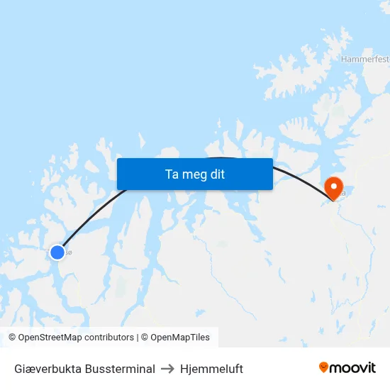 Giæverbukta Bussterminal to Hjemmeluft map