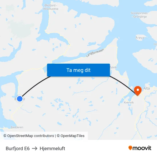 Burfjord E6 to Hjemmeluft map