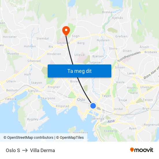 Oslo S to Villa Derma map
