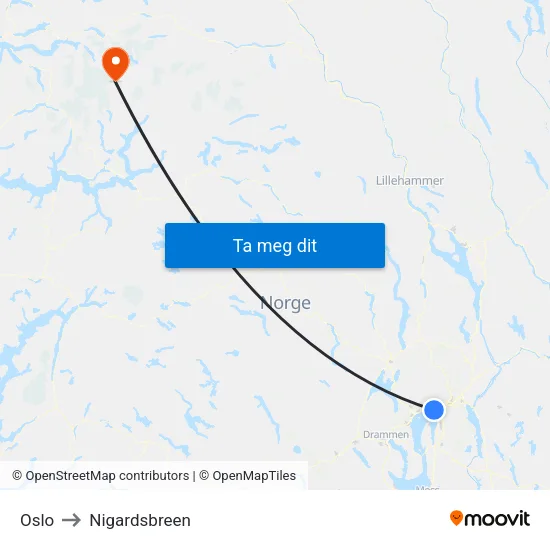 Oslo to Nigardsbreen map