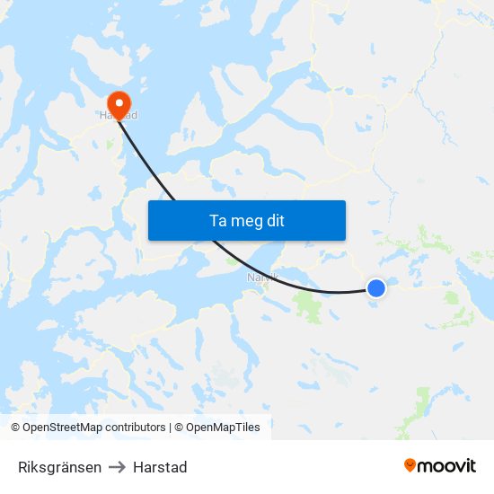 Riksgränsen to Harstad map