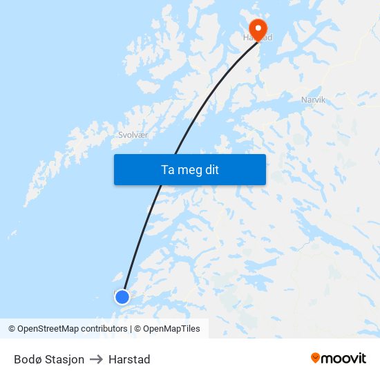 Bodø Stasjon to Harstad map