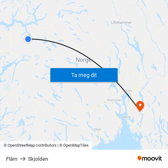 Flåm to Skjolden map