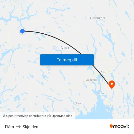 Flåm to Skjolden map