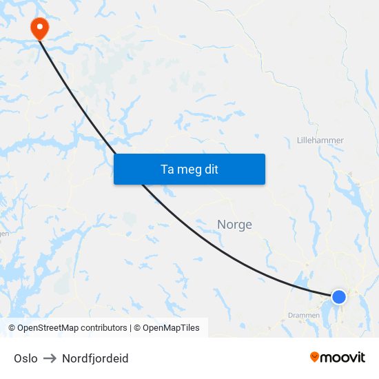 Oslo to Nordfjordeid map