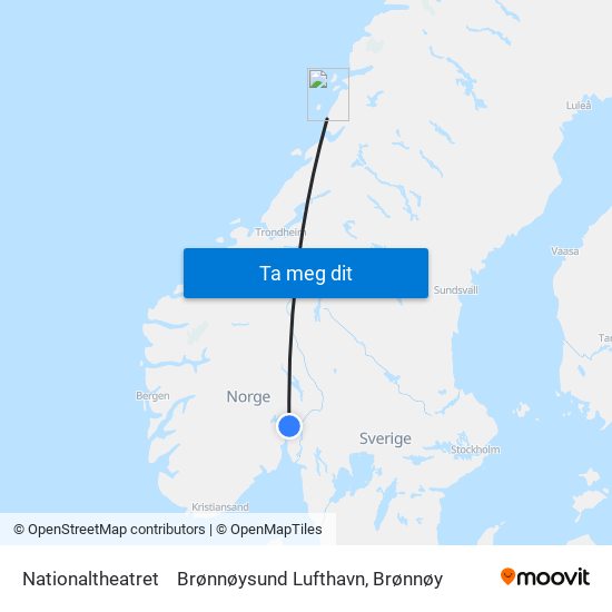 Nationaltheatret to Brønnøysund Lufthavn, Brønnøy map