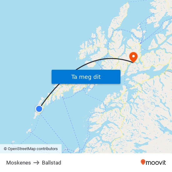 Moskenes to Ballstad map